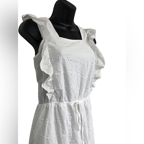 White eyelet lace tiered ruffle front tiered prairie style dress size medium new - Picture 5 of 15